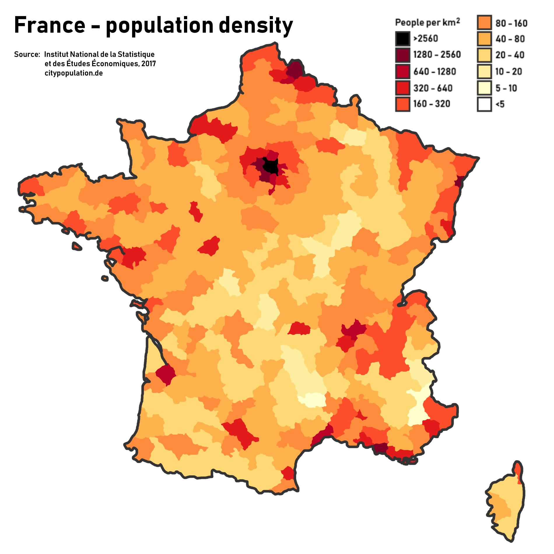 Francia popolazione sulla mappa Mappa della Francia popolazione