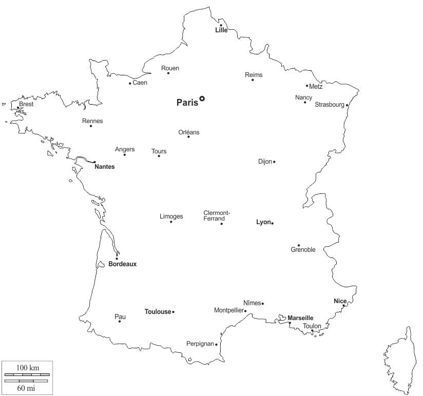 La francia di struttura della mappa con le città