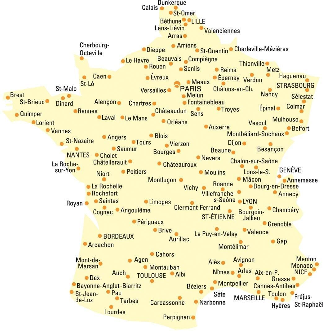 mappa della Francia con tutte le città