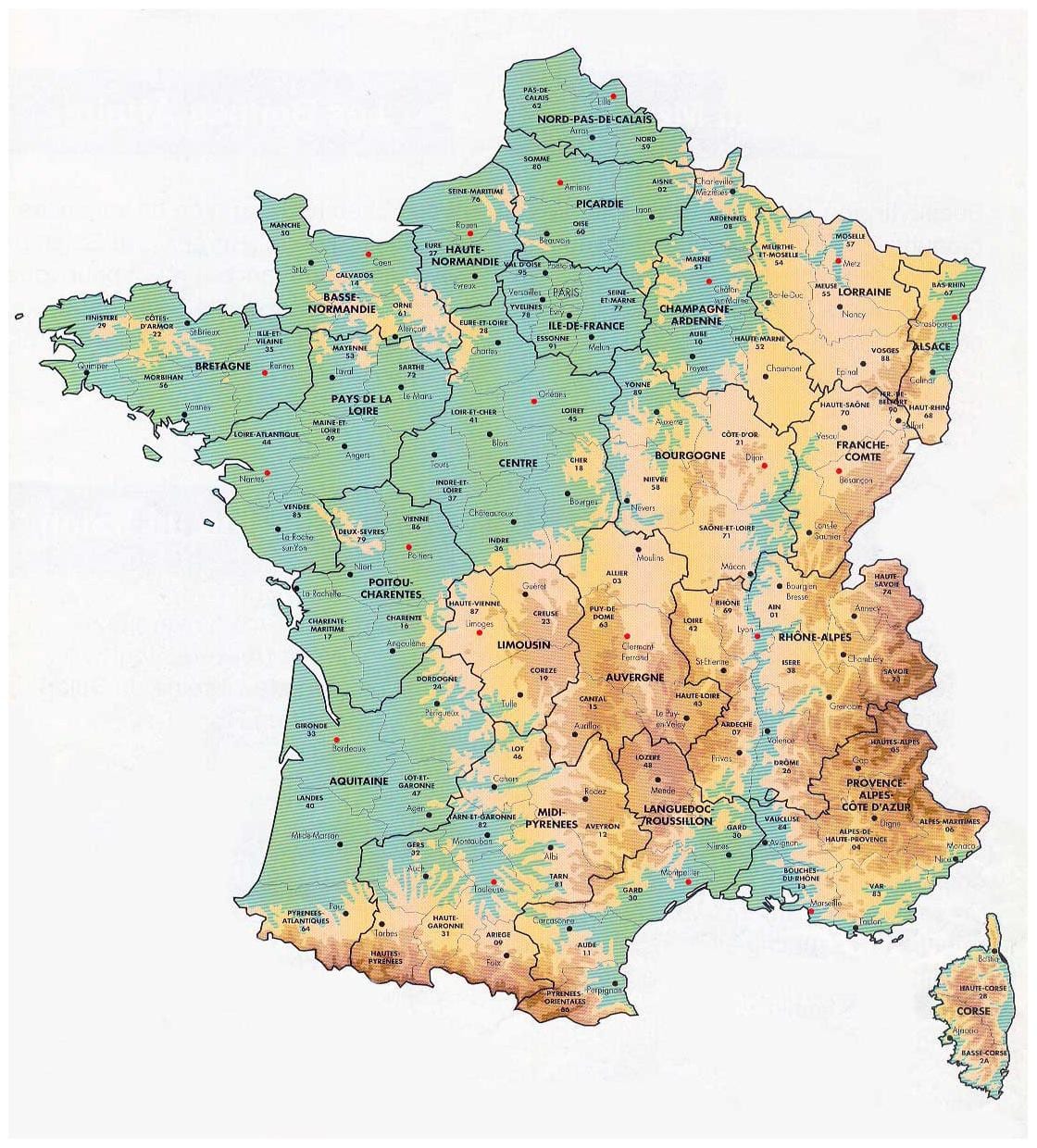 mappa della Francia elevazione