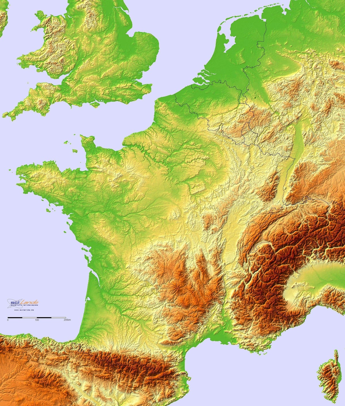 mappa della Francia topografica