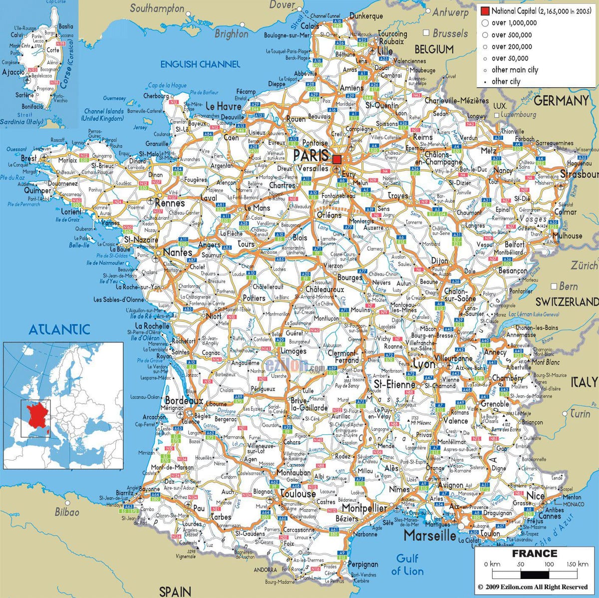 guida mappa della Francia con distanze