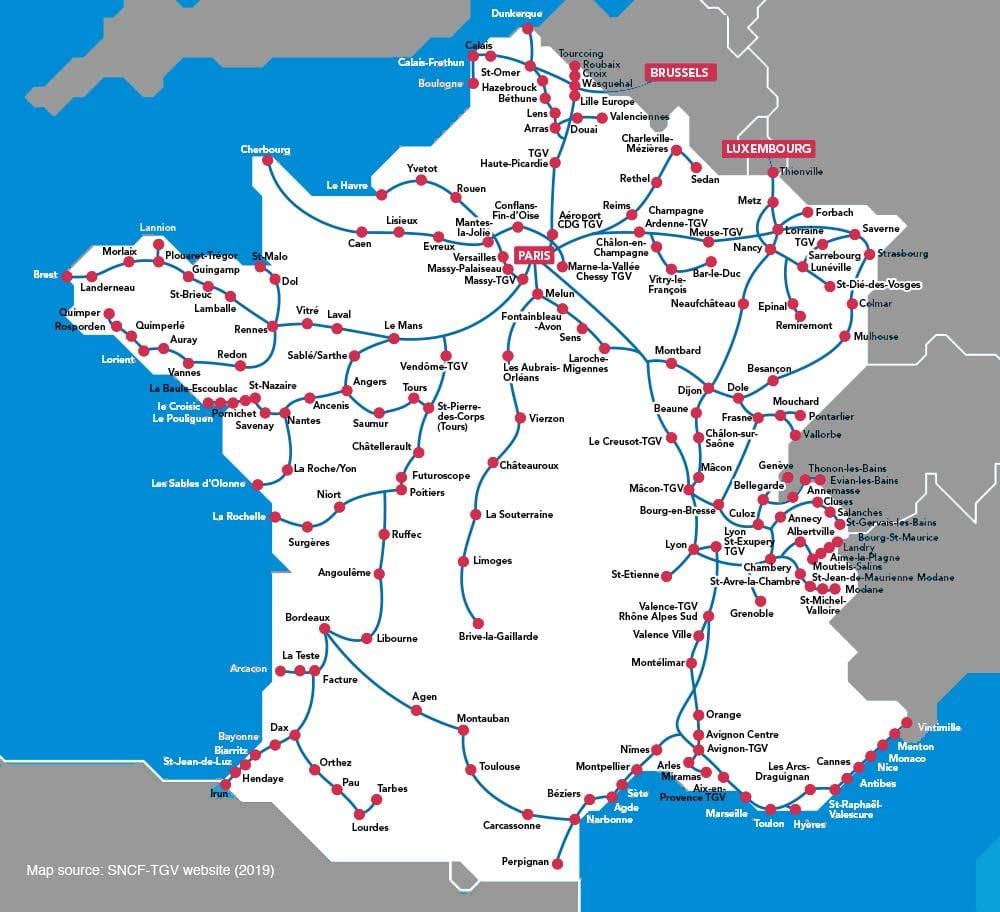 mappa della Francia treno ad alta velocità