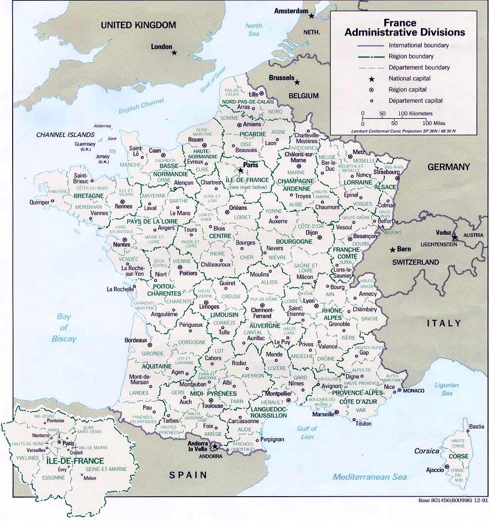 una mappa della Francia