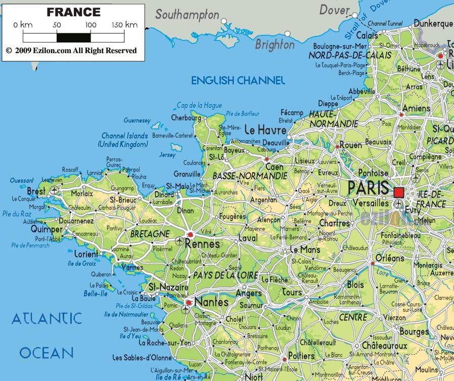 mappa della Francia settentrionale della costa