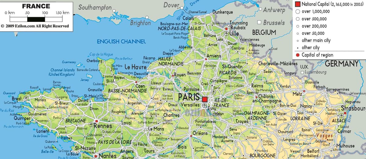 mappa del nord della Francia con la città