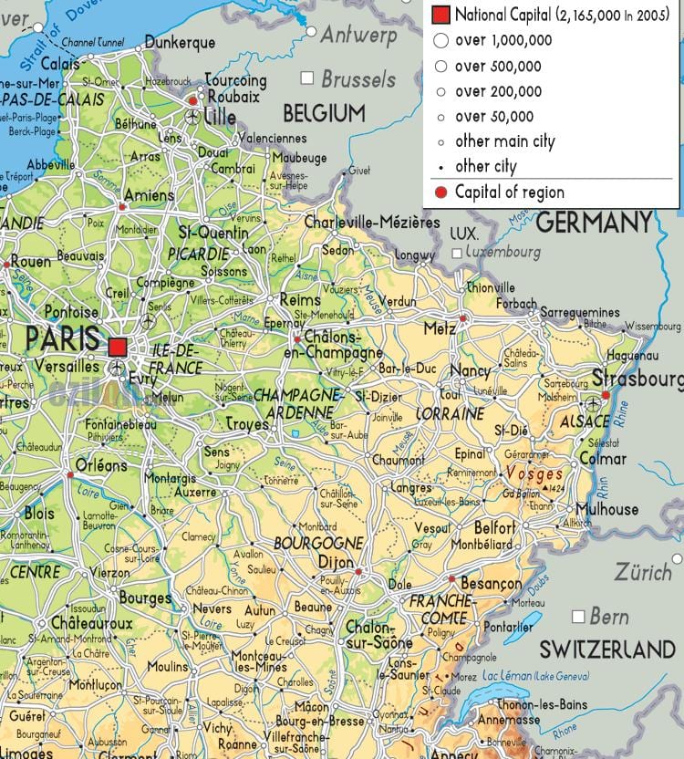 mappa della Francia nord-est
