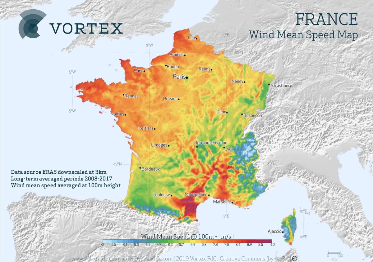 mappa della Francia vento