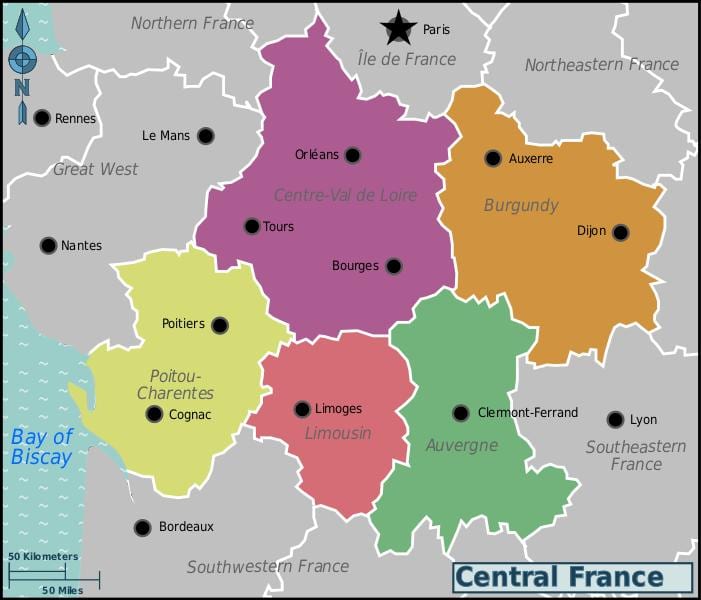 mappa della Francia centrale