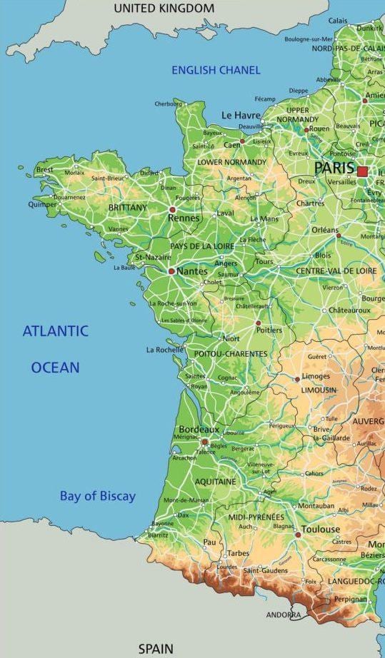 mappa della Francia occidentale