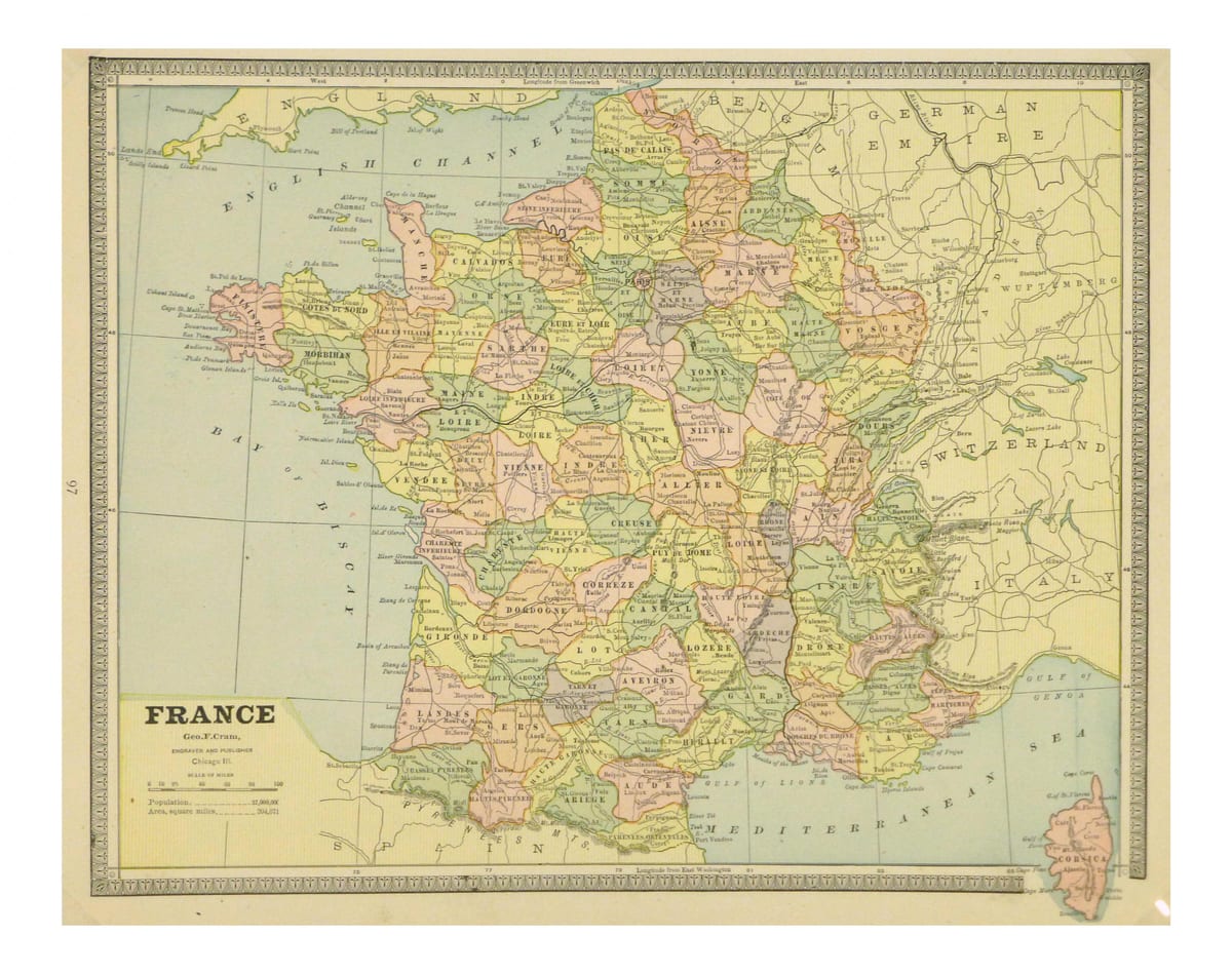 mappa della Francia vintage