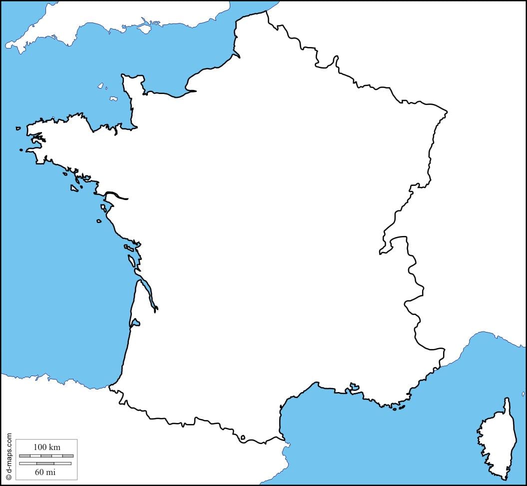 mappa fisica di Francia vuoto