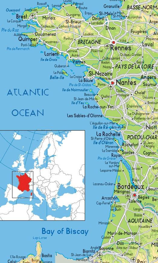 mappa della Francia west coast
