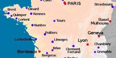 Mappa della Francia mostrando aeroporti